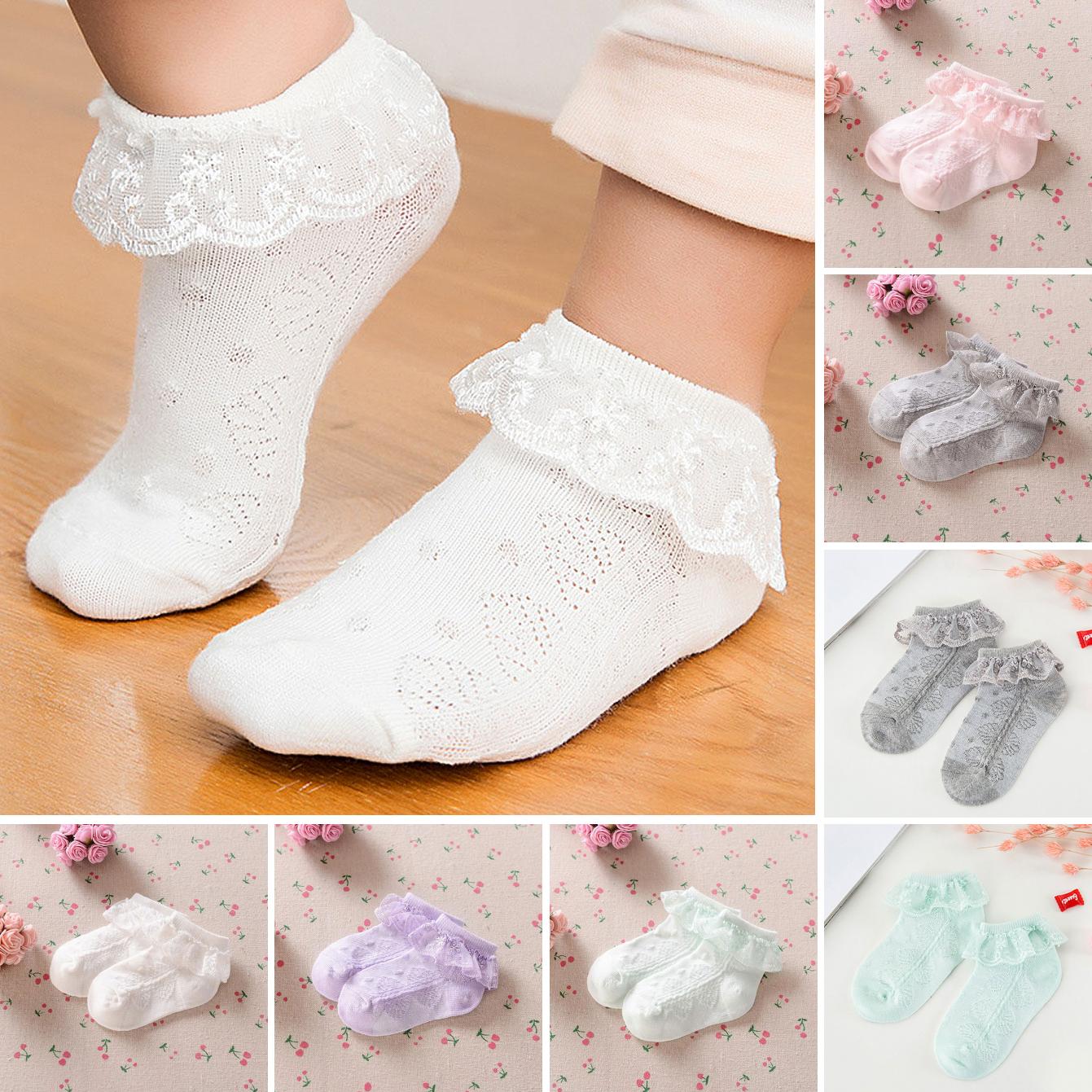 Lamdgbway 5 Pairs Cute Girls Socks Mesh Cotton Toddler Kids Socks Crew Socks 